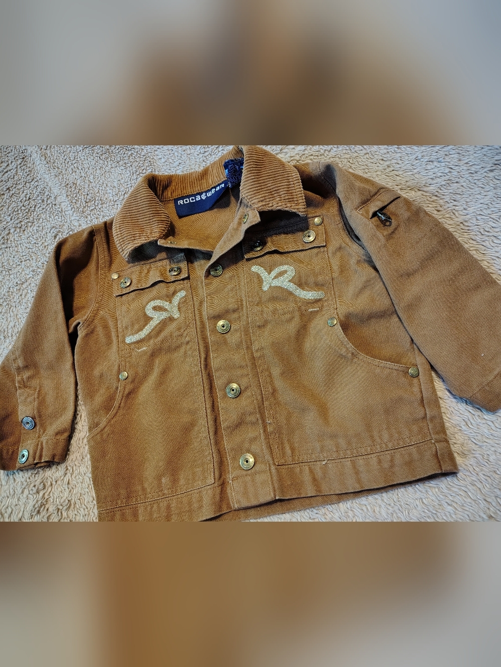 Rocawear Boys' Camel Brown Denim Y2K Era Cargo Jacket 100% Cotton Size 4T